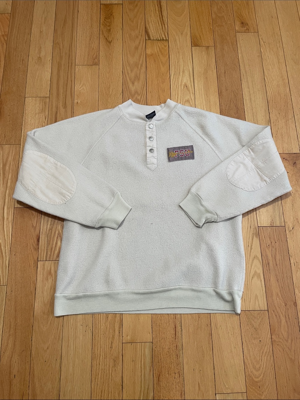 Jansport Cream Crewneck Henley Sweatshirt with Elbow Patches